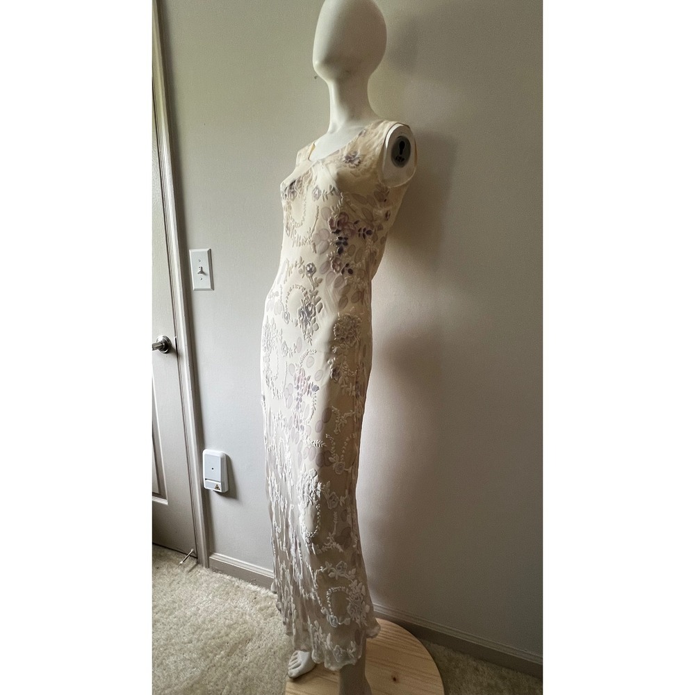 Vintage Simply Silk Floral Burnout Maxi Dress Y2K Boho Fairycore Ivory 90s S - Picture 3 of 5